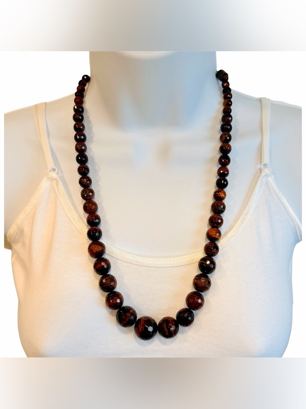 DRT Red-Tigers-Eye Necklace Jay King = Mine Fines Polished Faceted Bead Bohemian